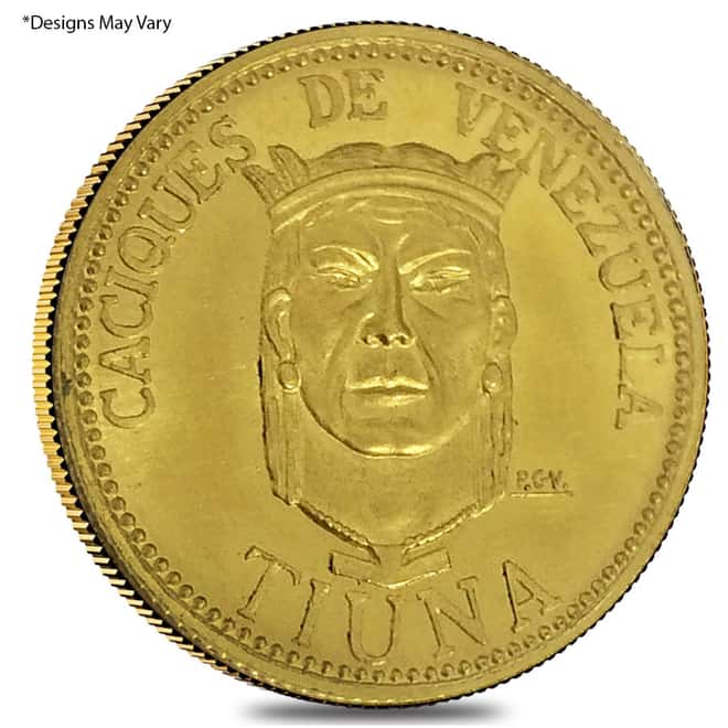 1957 Venezuela 20 Bolivares Indian Chiefs Gold Coin AGW .1736 oz AU/BU (Random Design)