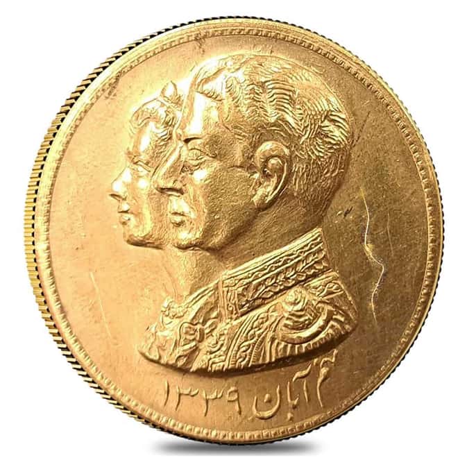 1960 (SH 1339) 0.943 oz Reza Pahlavi Gold Marriage Medal (Scruffy)