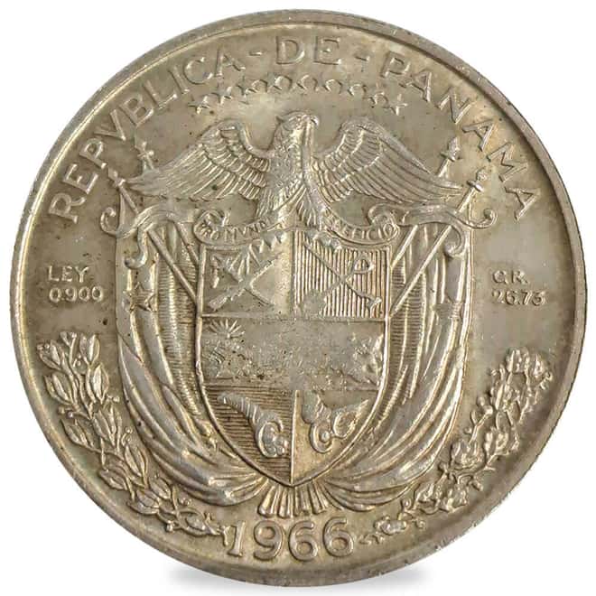 1966 Panama 1 Balboa Silver Coin Avg Circ