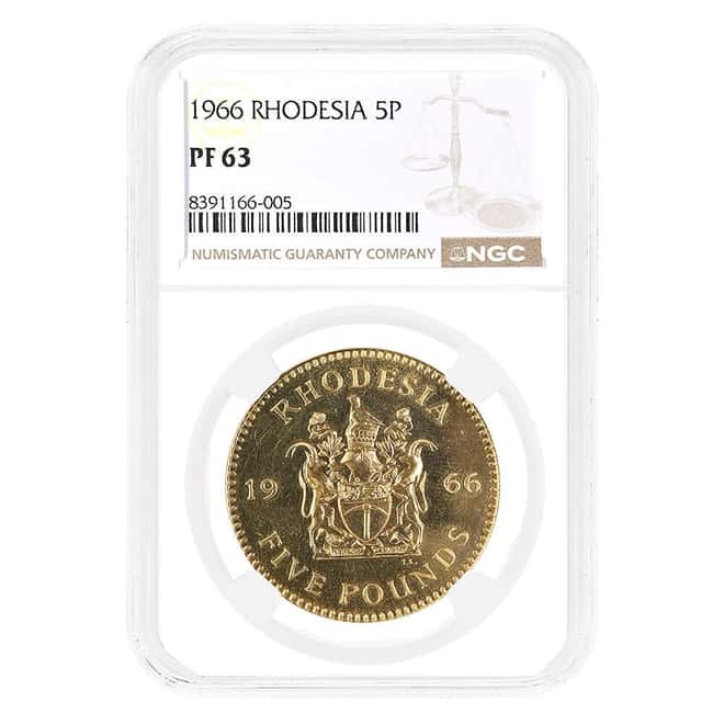 1966 Rhodesia 5 Pounds Proof Gold Coin NGC PF 63