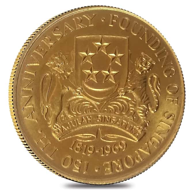 1969 Gold Singapore 150th Anniv $150 Coin AGW .7328 oz BU