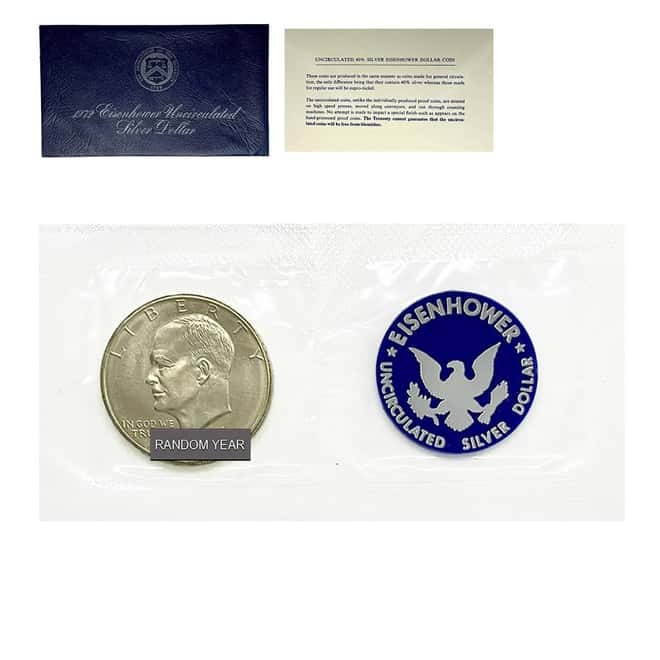 1971-1974 Eisenhower Dollar 40% Silver BU (Blue Mint Envelope, Soft Pack)