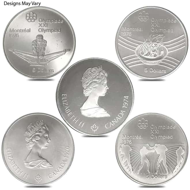 1973-1976 Canada Montreal Olympics $5 Silver Coin ASW .7226 oz BU/PF (Random)