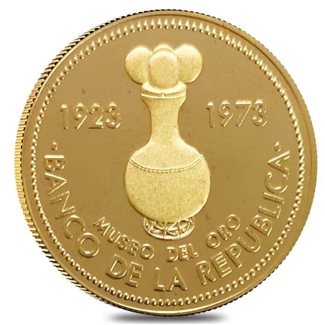 1973 Colombia Gold Museum of Bogota 1500 Pesos Proof Gold Coin AGW .5527 oz