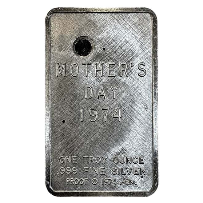 1974 1 oz MEM Mother's Day Vintage Swan Silver Bar with Diamond Insert