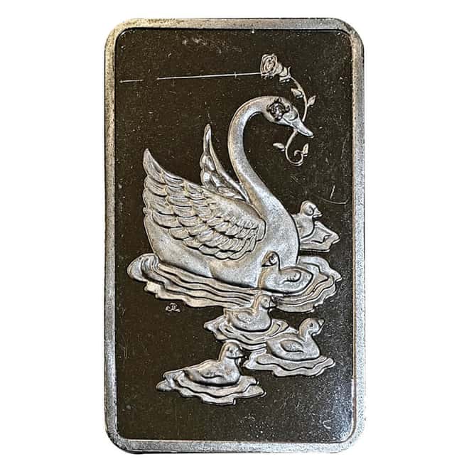 1974 1 oz MEM Mother's Day Vintage Swan Silver Bar with Diamond Insert
