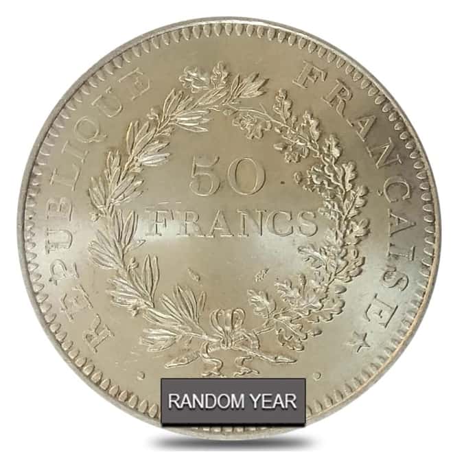 1974-1979 France 50 Francs Hercules Silver Coin AU/BU ASW .8682 oz