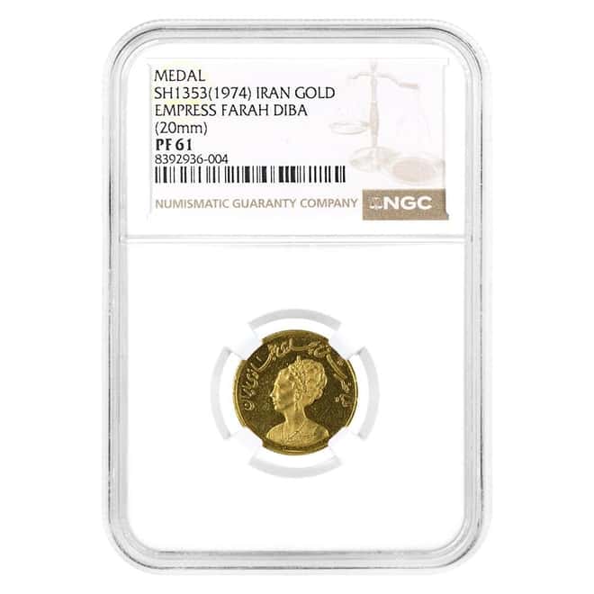 1974 (SH 1353) Empress Farah Diba Proof Gold Medal NGC PF 61
