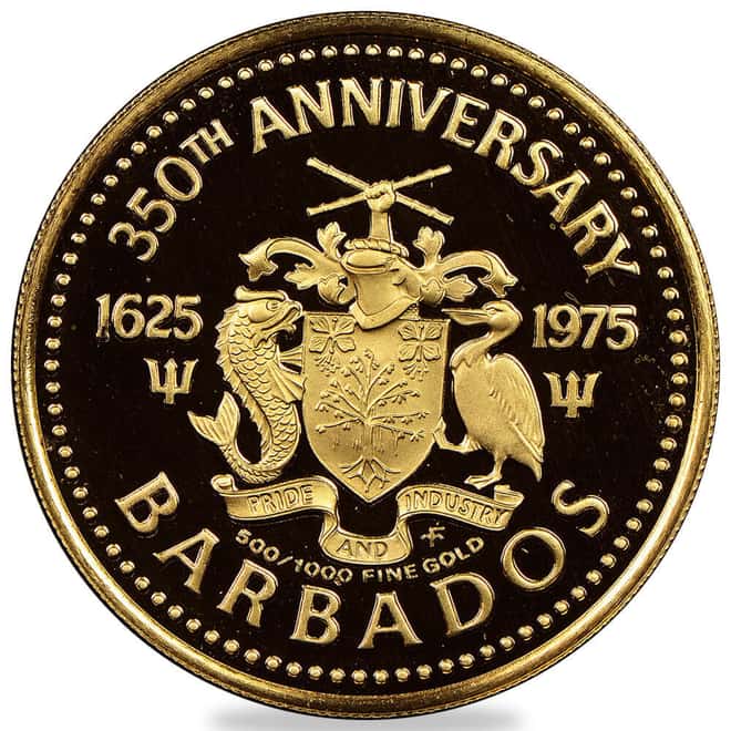 1975 Barbados The English Ship 350th Anniversary Gold Coin BU/Proof