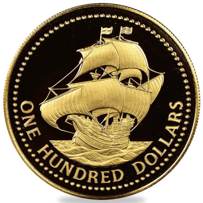 1975 Barbados The English Ship 350th Anniversary Gold Coin BU/Proof
