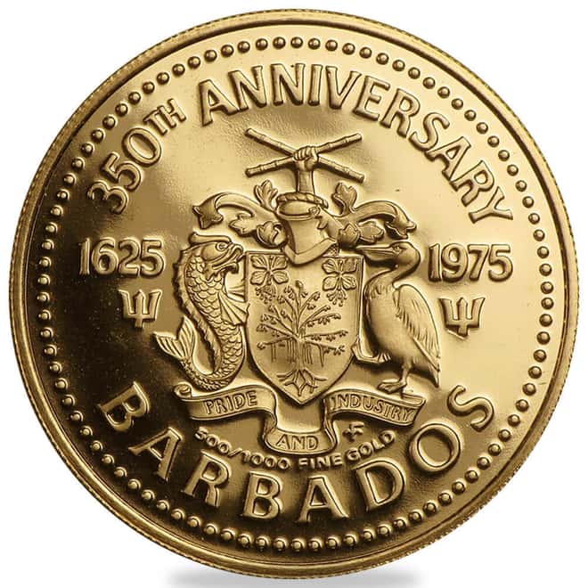 1975 Barbados The English Ship 350th Anniversary Gold Coin BU/Proof
