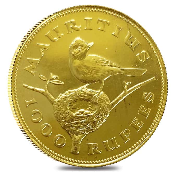 1975 Mauritius Flycatcher 1,000 Rupees Gold Coin BU AGW .9676 oz