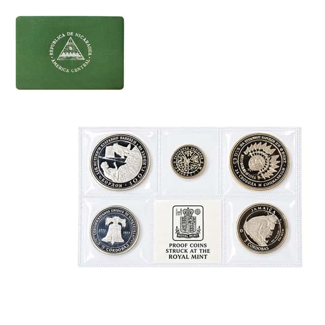 1975 Nicaragua Uncirculated/Proof Silver 5-Coin Set (w/Box & COA)