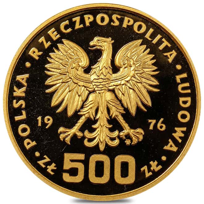 1976 Poland 500 Zlotych Kazimierz Pulaski Proof Gold Coin