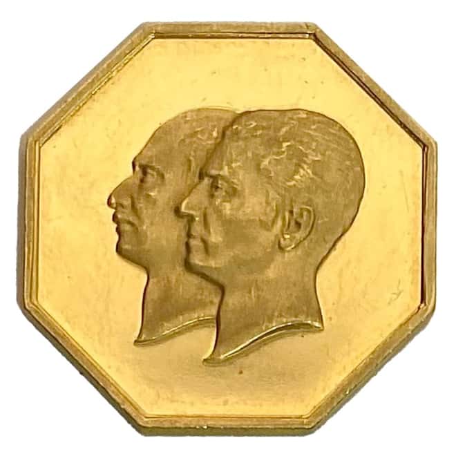 1976 (SH 2535) 4.9 gram Pahlavi Golden Jubilee 50th Anniv Proof Gold Octagonal Medal