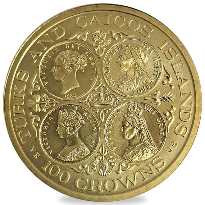 1976 Turks & Caicos Islands 100 Crowns Gold Coin BU