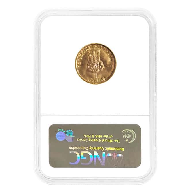 1977 San Marino 1 Scudo Democracy Gold Coin NGC MS 67
