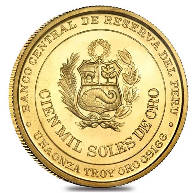 1979 Peru Miguel Grau 100,000 Soles Gold Coin BU AGW .9994 oz