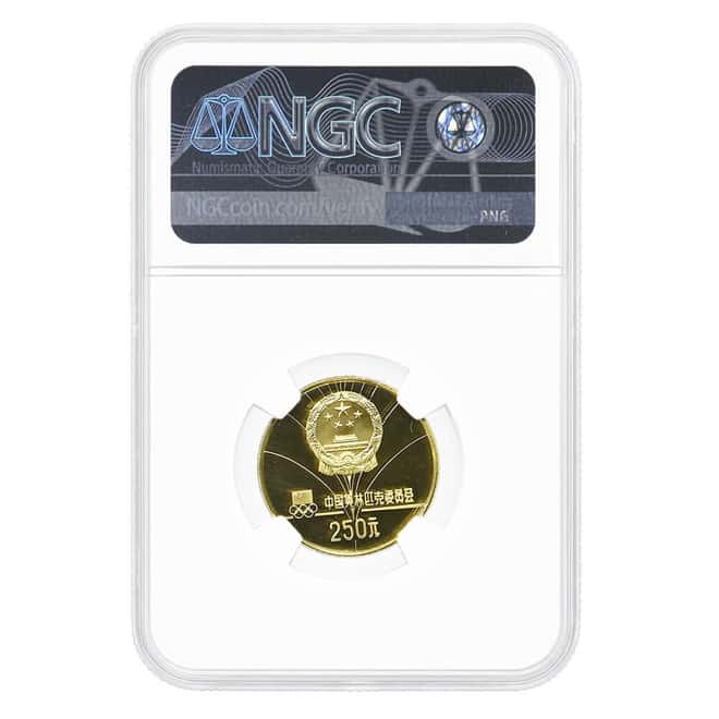 1980 Chinese Lake Placid Olympics Skiing Gold Coin NGC PF 69 UCAM