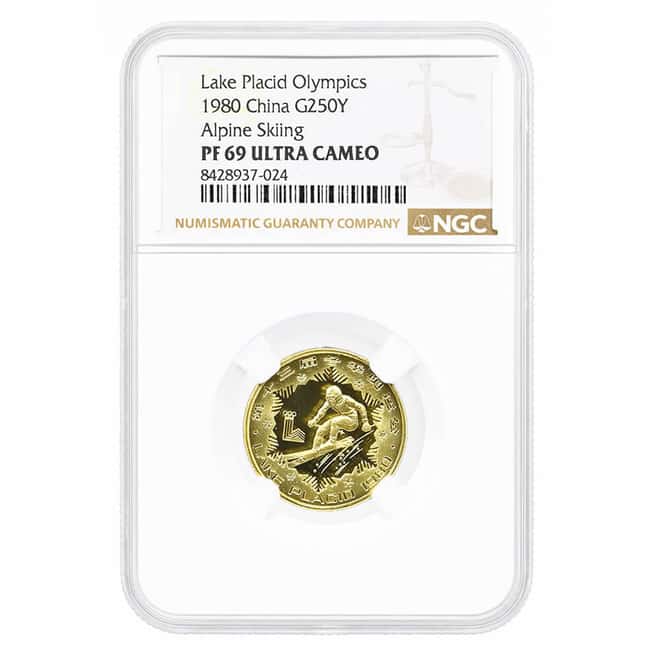 1980 Chinese Lake Placid Olympics Skiing Gold Coin NGC PF 69 UCAM