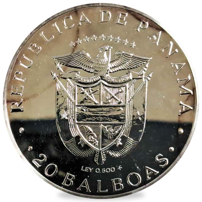1980 Panama 20 Balboas Silver Coin BU/PF