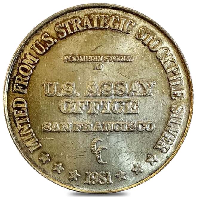 1981 1 oz U.S. Assay Office Strategic Stockpile Silver Round .999 Fine