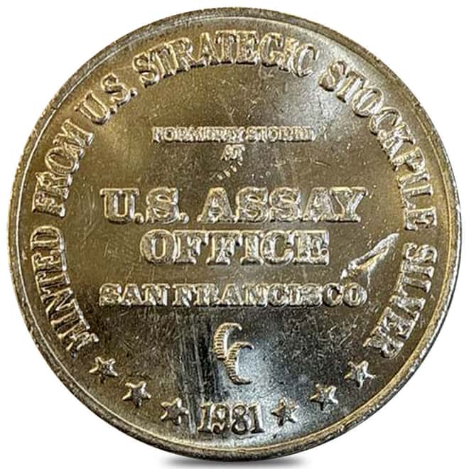 1981 1 oz U.S. Assay Office Strategic Stockpile Silver Round .999 Fine