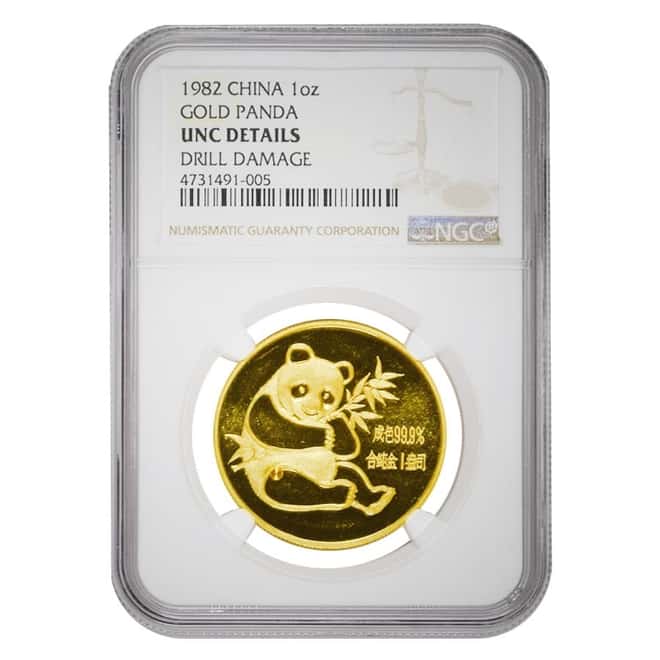 1982 1 oz Chinese Gold Panda NGC UNC Details