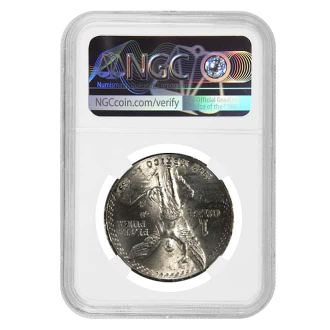 1982 1 oz Silver Mexican Libertad NGC MS 63 Obv Mint Error