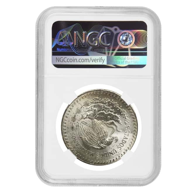 1982 1 oz Silver Mexican Libertad NGC MS 63 Rev Mint Error