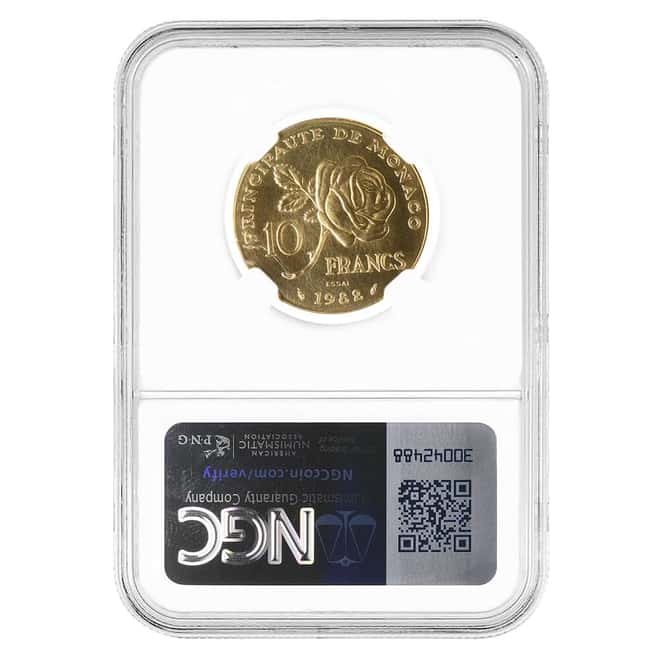 1982 Essai Monaco 10 Francs Princess Grace Gold Coin NGC MS 68