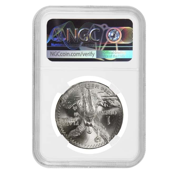 1984 1 oz Silver Mexican Libertad NGC MS 66 Obv Mint Error