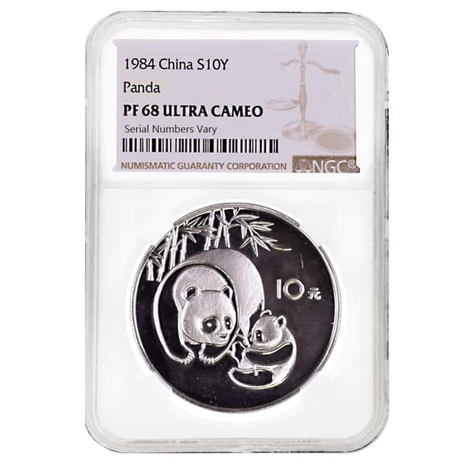 1984 27 gram Chinese Silver Panda 10 Yuan NGC PF 68 UCAM