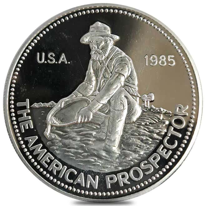 1985 1 oz Engelhard Prospector Proof Silver Round .999+ Fine