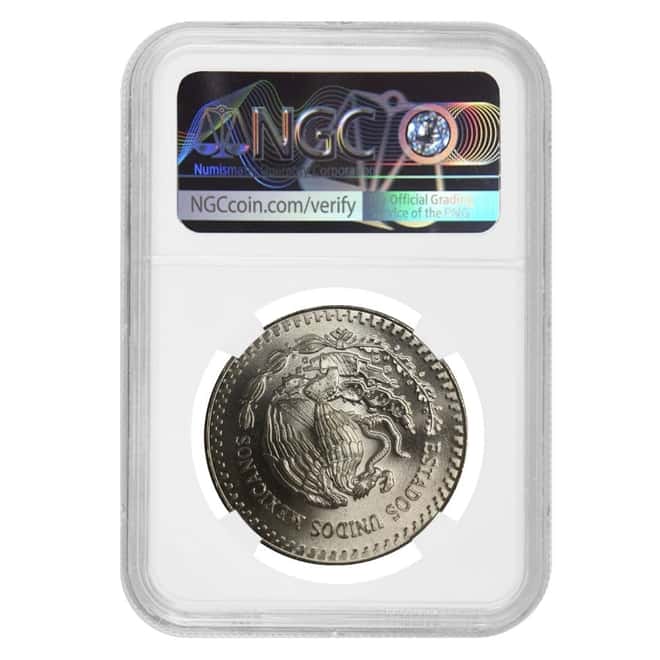 1985 1 oz Silver Mexican Libertad NGC MS 66 Rev Mint Error