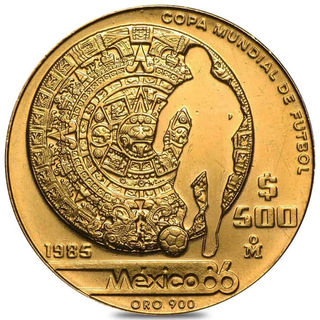 1985 Mexico 500 Pesos 1/2 oz Gold World Cup/450th Anniversary Coin BU