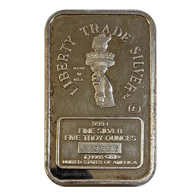 1986 5 oz Engelhard MTB Liberty Trade Silver Vintage Bar .999+ Fine