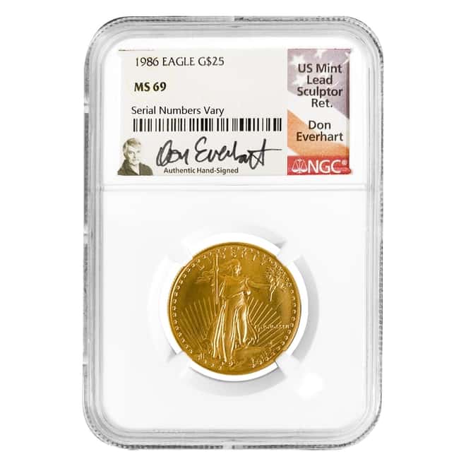1986 1/2 oz $25 Gold American Eagle NGC MS 69 (Don Everhart Sign)