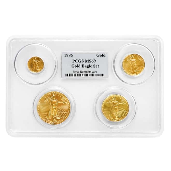 1986 1.85 oz Gold American Eagle 4-coin Set PCGS MS 69 Multi Holder
