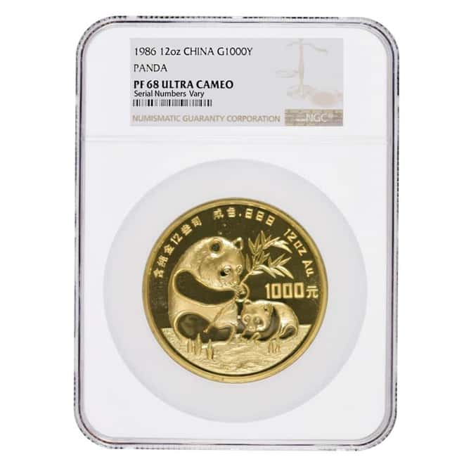 1986 12 oz Chinese Proof Gold Panda 1000 Yuan .999 Fine NGC PF 68 UCAM