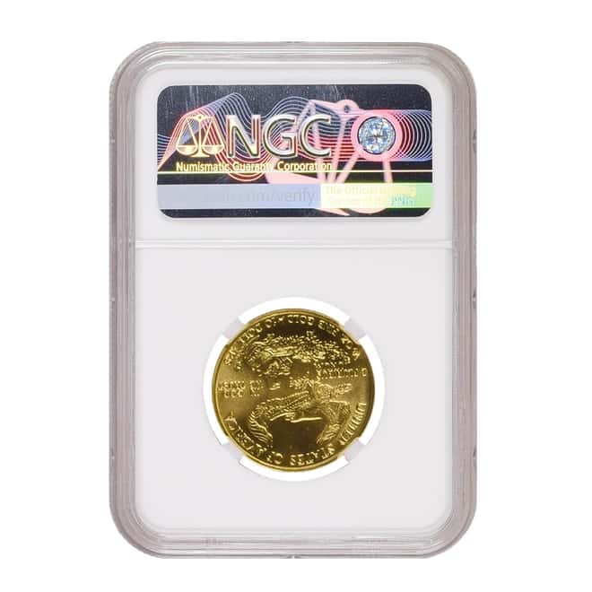 1986 1/4 oz $10 Gold American Eagle NGC MS 69 Mint Error (Obv Struck Thru)