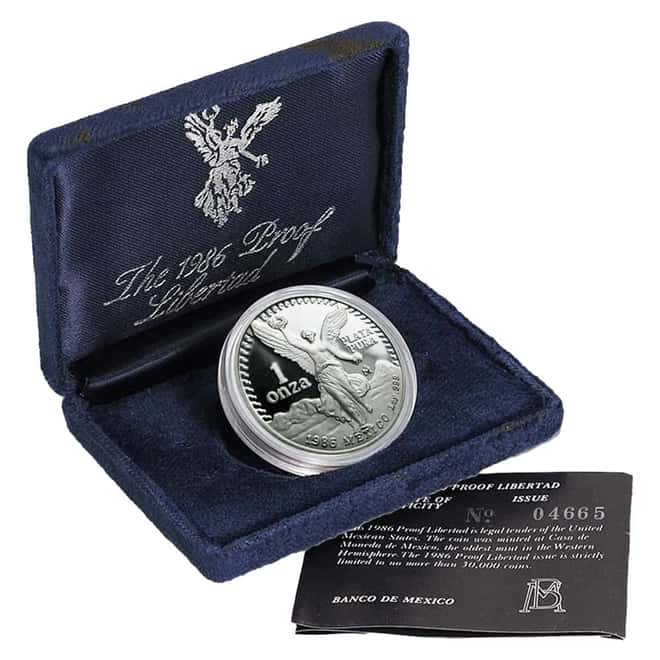 1986 1 oz Proof Mexican Silver Libertad Coin (w/Box & COA)
