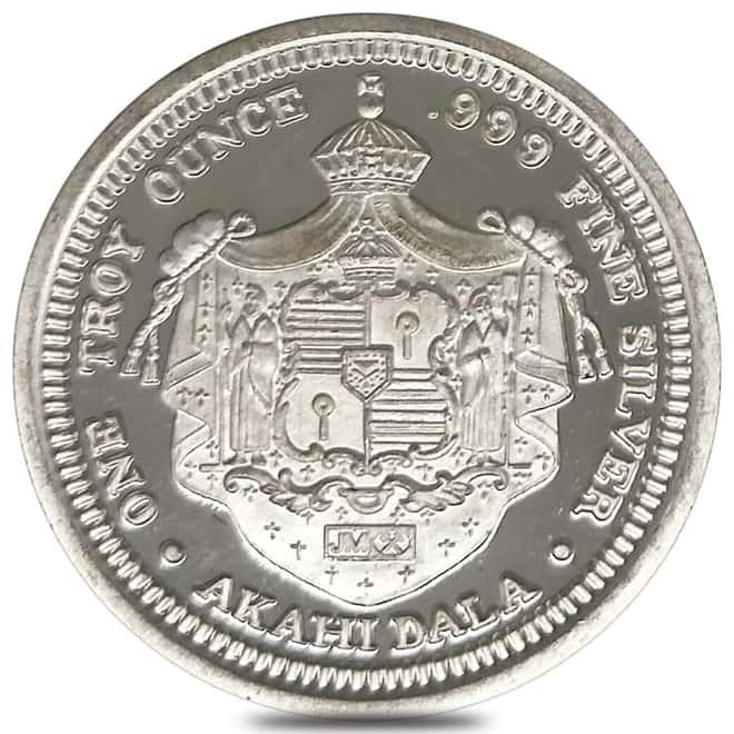 1986 1 oz RHM Johnson Matthey Kalakaua Akahi Proof Silver Dala .999 Fine