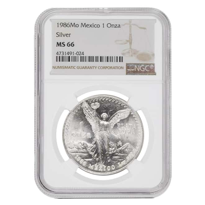 1986 1 oz Silver Mexican Libertad NGC MS 66
