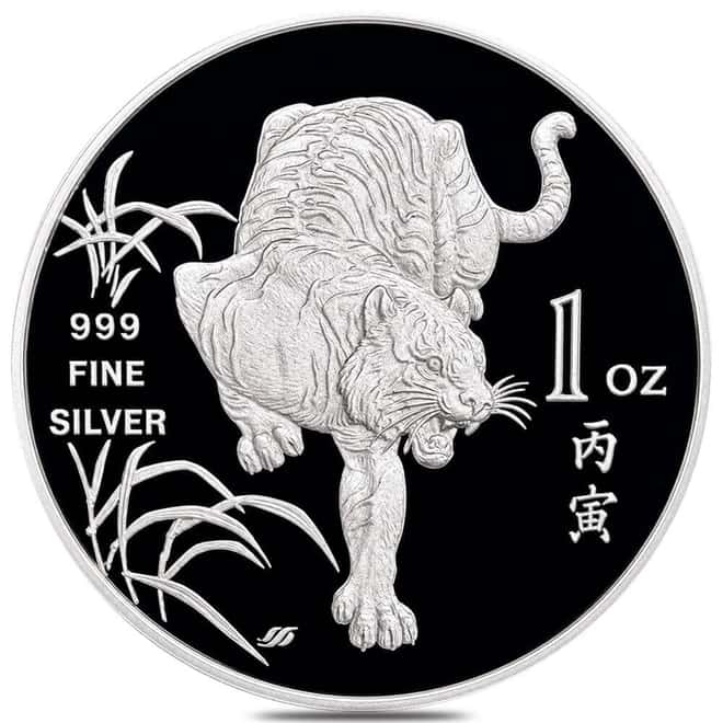 1986 1 oz Singapore Lunar Tiger Proof Silver Medal