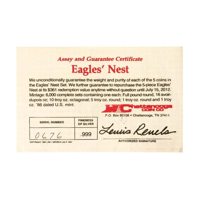 1986 31.67 oz Silver American Eagle's Nest Set (w/Box & COA)