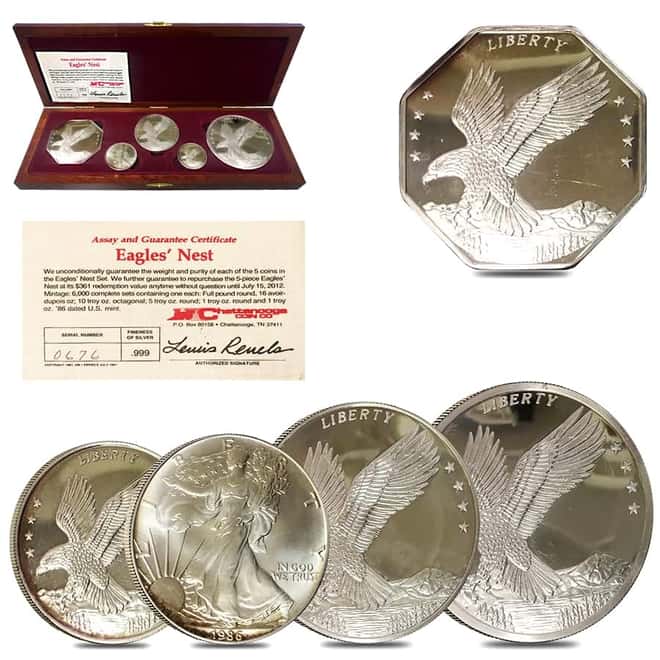 1986 31.67 oz Silver American Eagle's Nest Set (w/Box & COA)