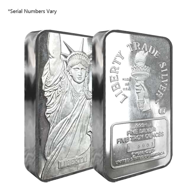1986 5 oz Engelhard MTB Liberty Trade Silver Vintage Bar .999+ Fine
