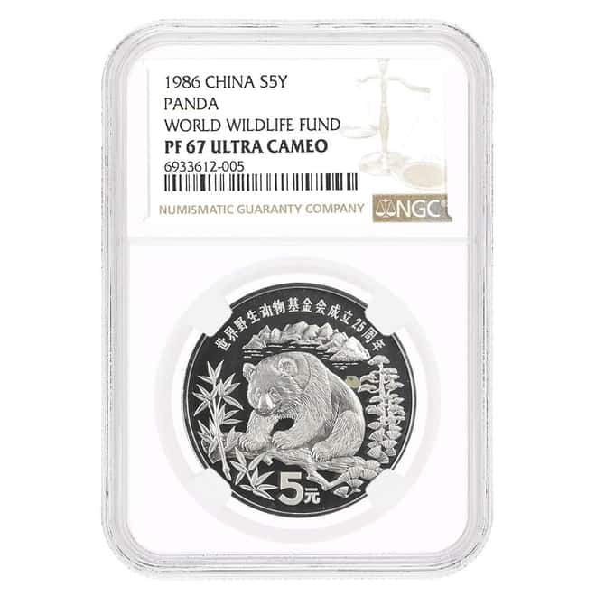 1986 Chinese Proof Silver Panda 5 Yuan World Wildlife Fund NGC PF 67 UCAM