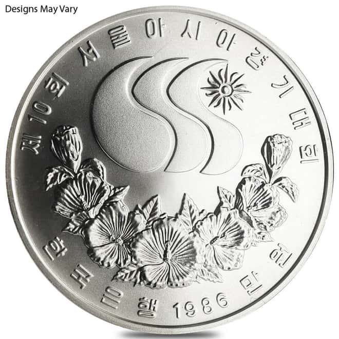 1986 South Korea 10,000 Won 10th Asian Games Silver Coin BU/Proof